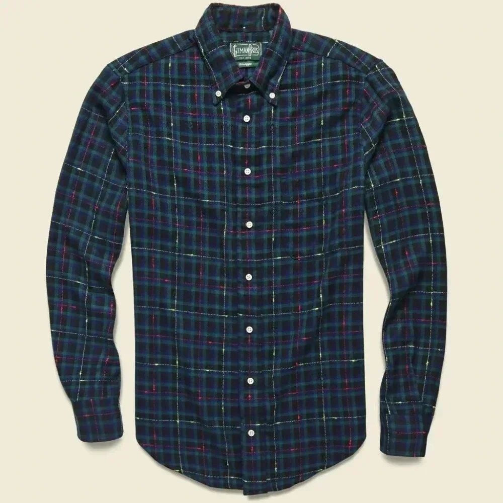 Gitman Bros Vintage | Archive Fluro Slub Flannel - Green & Black / Sz S - Picture 2 of 9